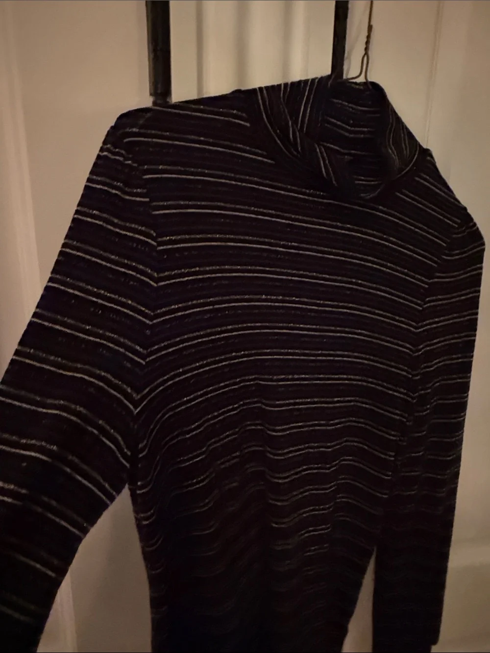 J. Crew Men's Black Turtleneck with Subtle Silver Stripes